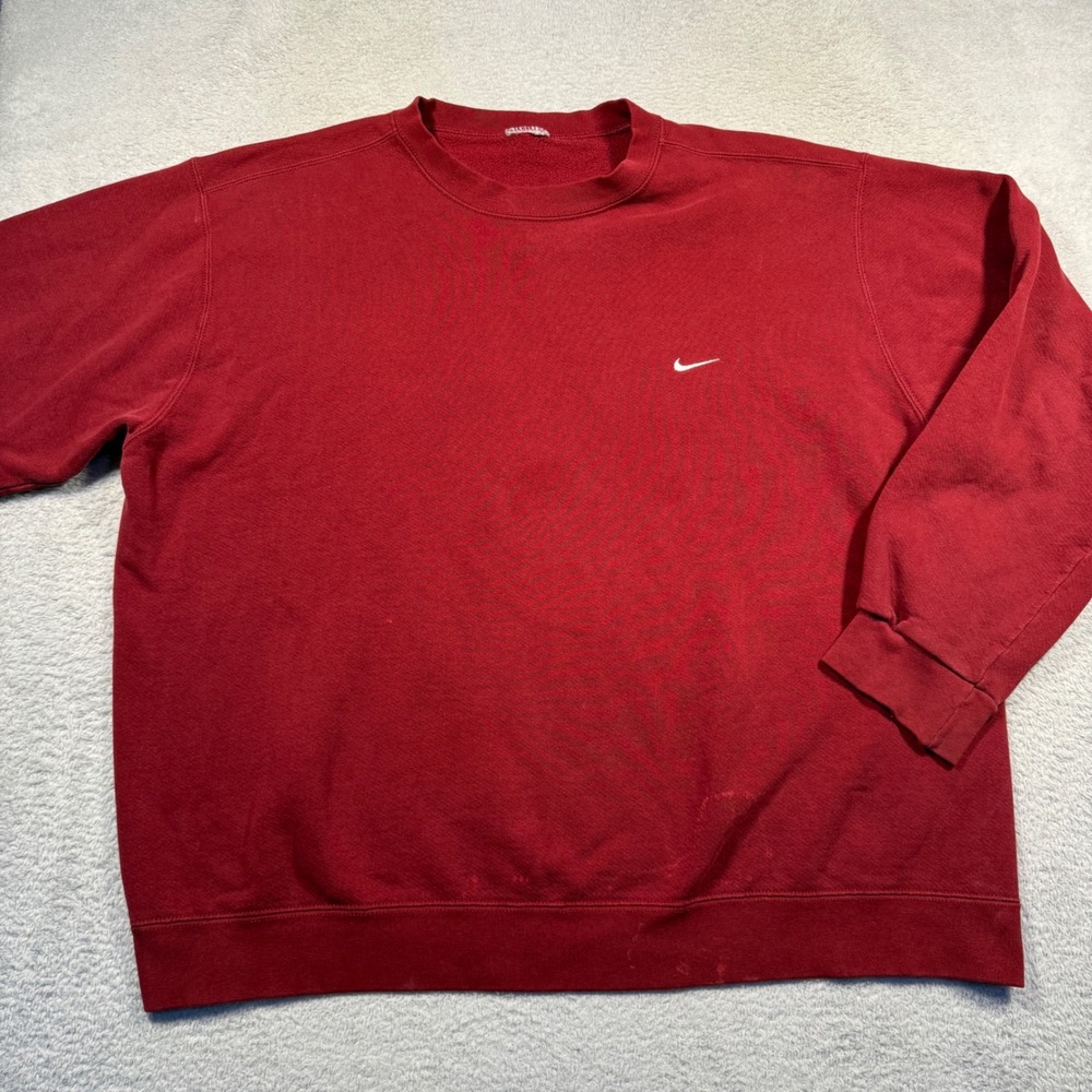 Vintage 90s Nike Crewneck Sweatshirt Red Embroidered Mens‎ XL Boxy Distressed